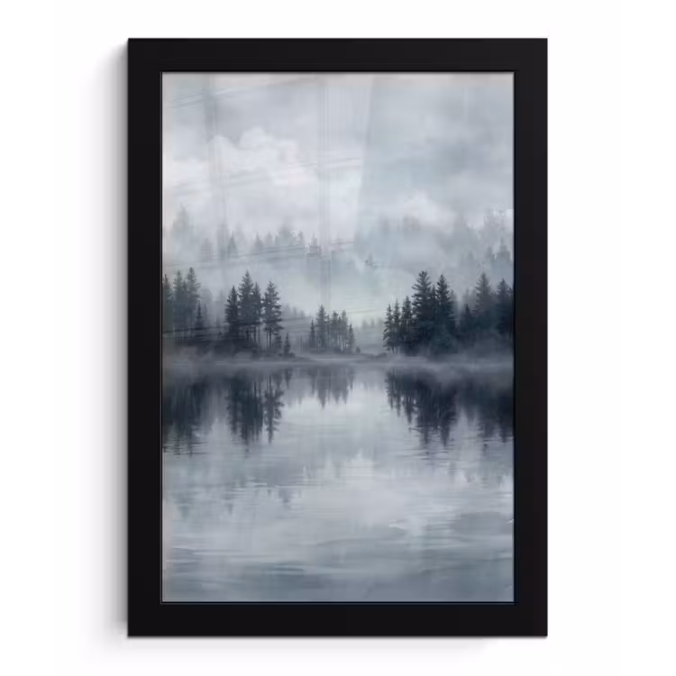 Bos - Meer - Mist - Natuur - Grijs fotolijst zwart zonder passe partout klein -3d