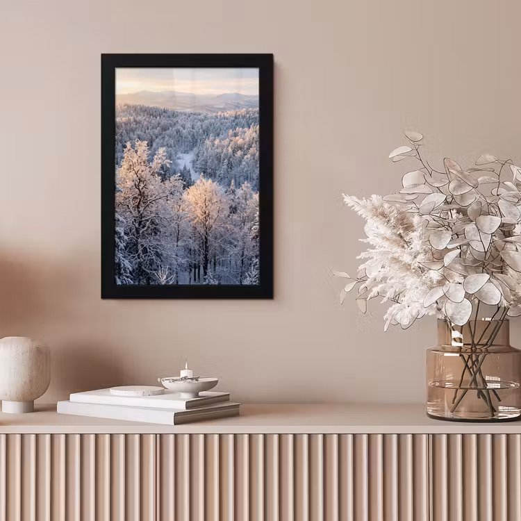 Bos - Bergen - Goud - Winter - Warm fotolijst zwart zonder passe partout klein -sfeer5