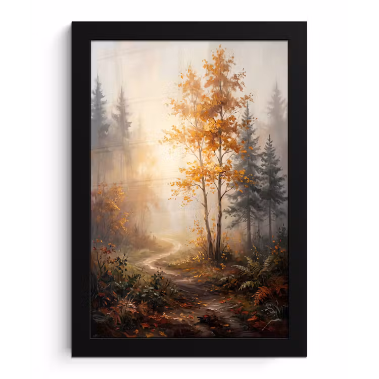 Bospad - Herfstbladeren - Natuur - Schilderachtig - Oranje fotolijst zwart zonder passe partout klein -3d
