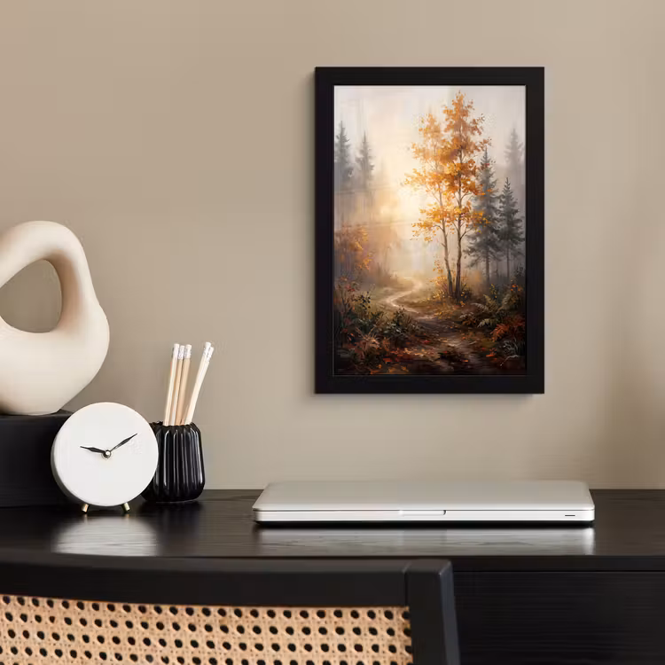 Bospad - Herfstbladeren - Natuur - Schilderachtig - Oranje fotolijst zwart zonder passe partout klein -sfeer1
