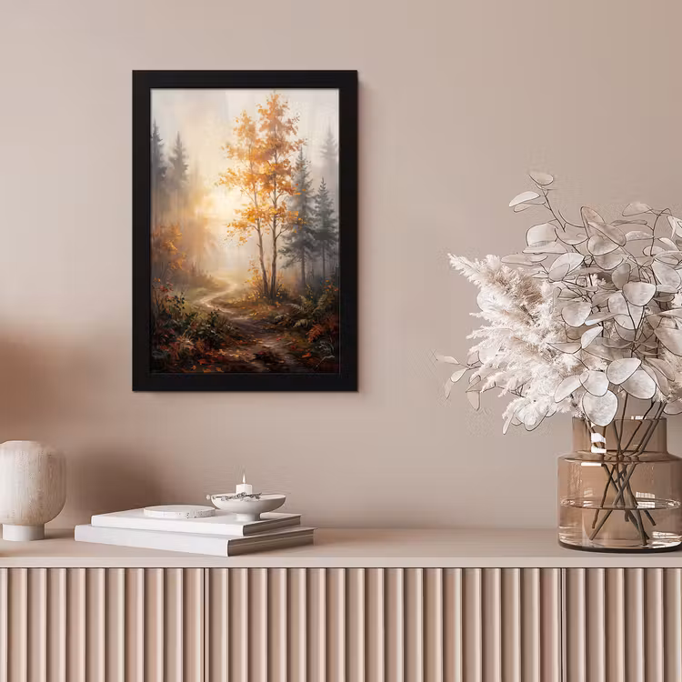 Bospad - Herfstbladeren - Natuur - Schilderachtig - Oranje fotolijst zwart zonder passe partout klein -sfeer5