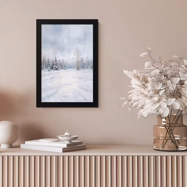 Bospad - Dennen - Sneeuw - Winter - Rustgevend fotolijst zwart zonder passe partout klein -sfeer5