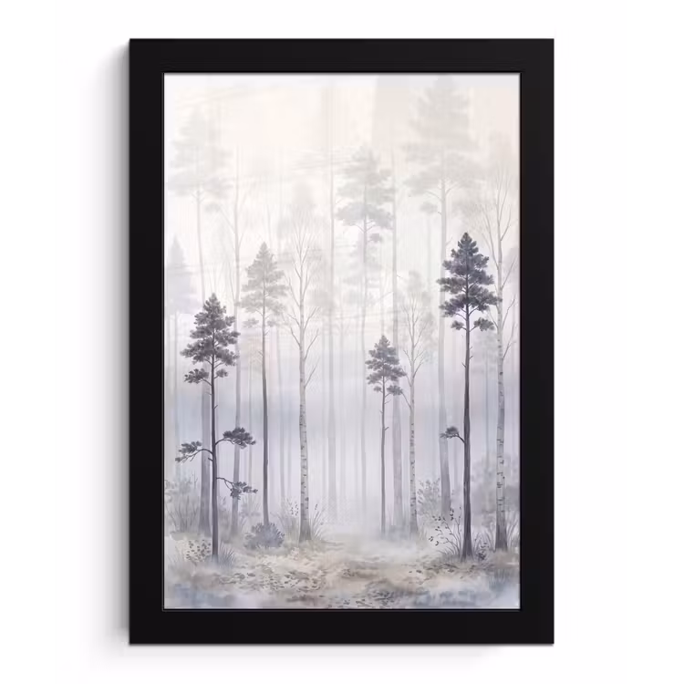 Bos - Bomen - Mist - Natuur - Illustratie - Grijs fotolijst zwart zonder passe partout klein -3d
