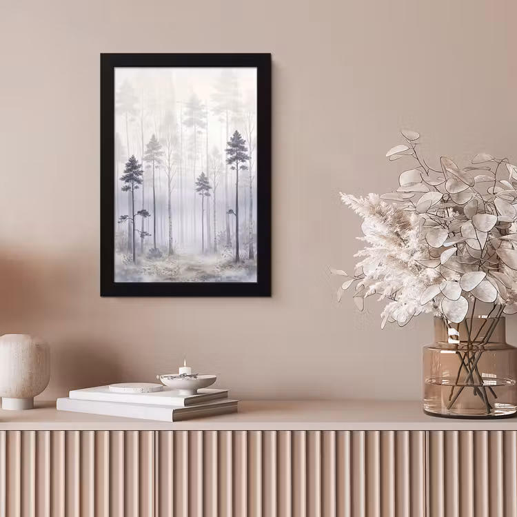 Bos - Bomen - Mist - Natuur - Illustratie - Grijs fotolijst zwart zonder passe partout klein -sfeer5