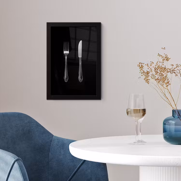 Vork - Mes - Zilver fotolijst zwart zonder passe partout klein -sfeer4