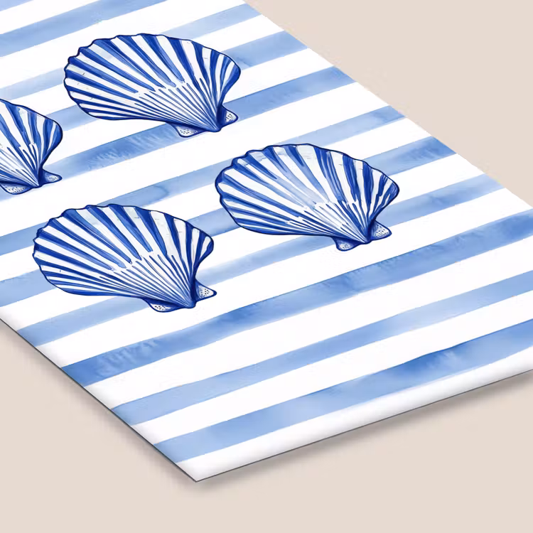 Vier schelpen - Blauw - Wit - Strepen fotolijst zwart zonder passe partout klein -zsfeer6