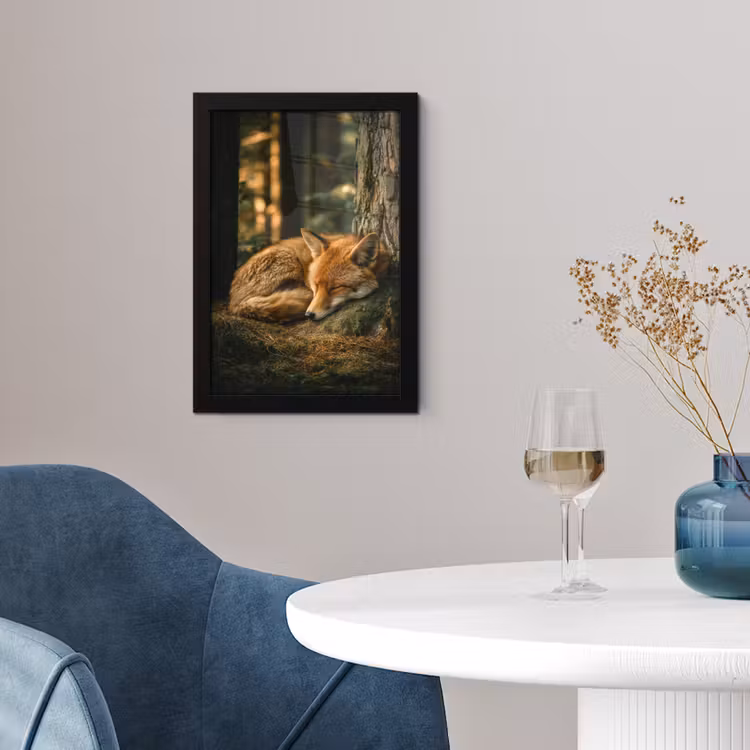 Vos - Bos - Slapen fotolijst zwart zonder passe partout klein -sfeer4