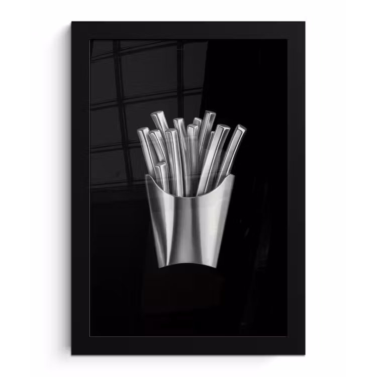Frietjes - Futuristisch - Zilver fotolijst zwart zonder passe partout klein -3d