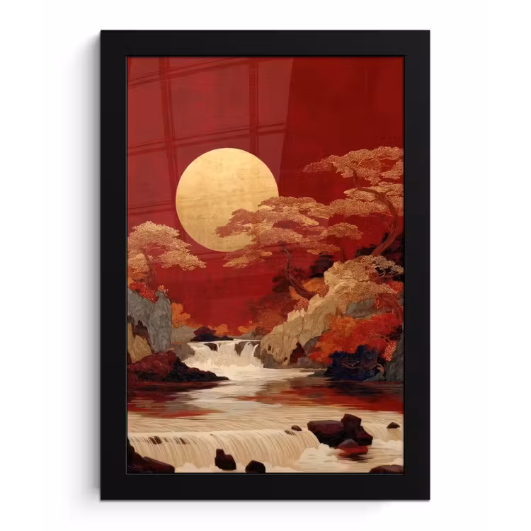 Volle maan - Landschap - Waterval fotolijst zwart zonder passe partout klein -3d