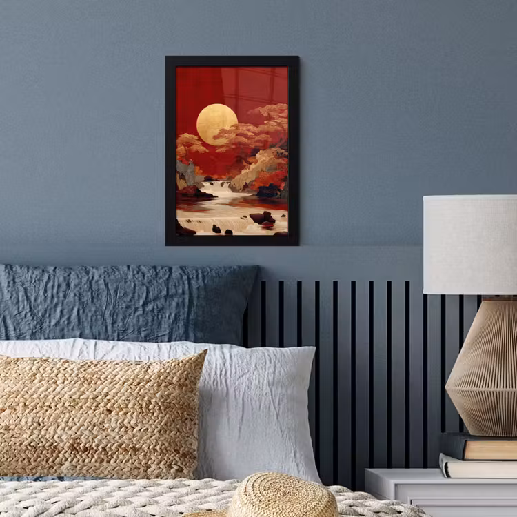 Volle maan - Landschap - Waterval fotolijst zwart zonder passe partout klein -sfeer3