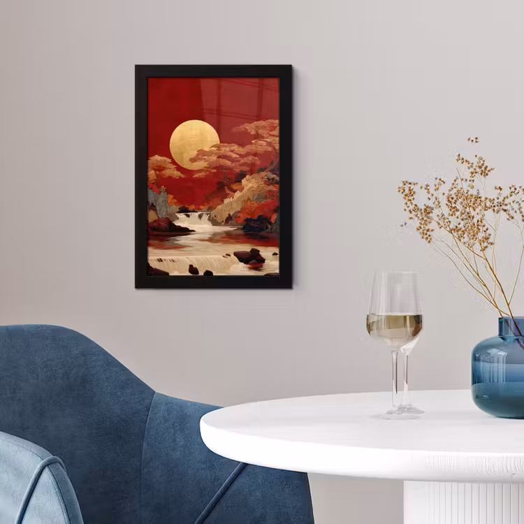 Volle maan - Landschap - Waterval fotolijst zwart zonder passe partout klein -sfeer4