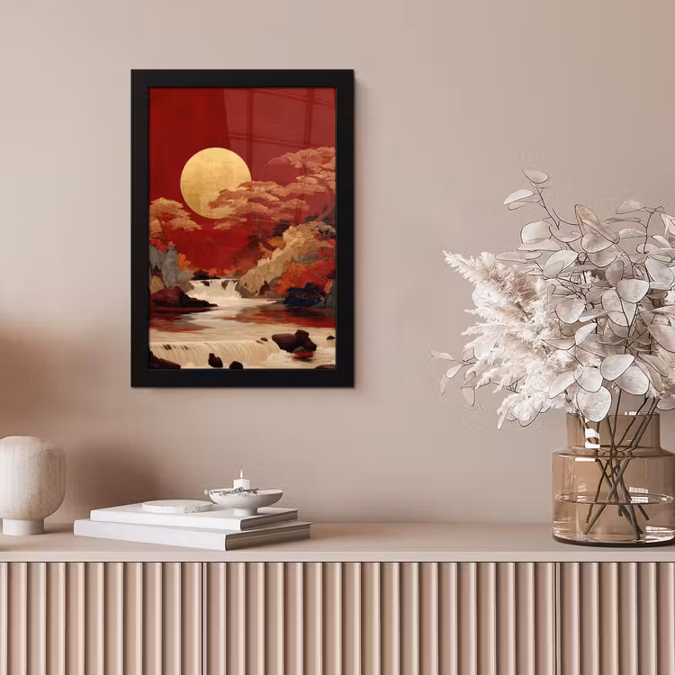 Volle maan - Landschap - Waterval fotolijst zwart zonder passe partout klein -sfeer5