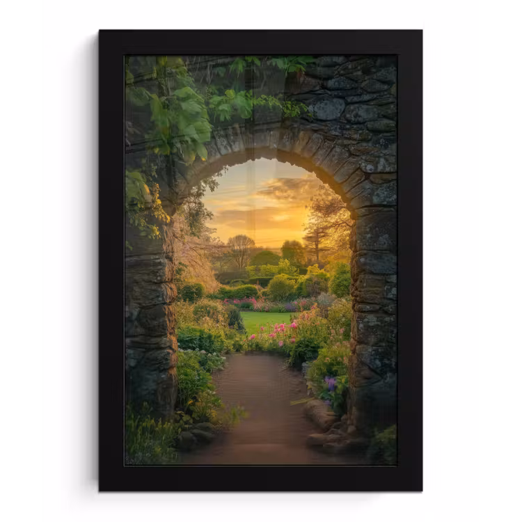 Poort - Planten - Zonsondergang fotolijst zwart zonder passe partout klein -3d
