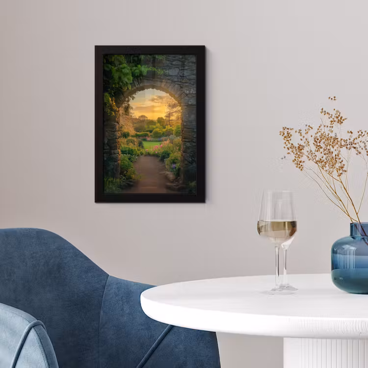 Poort - Planten - Zonsondergang fotolijst zwart zonder passe partout klein -sfeer4