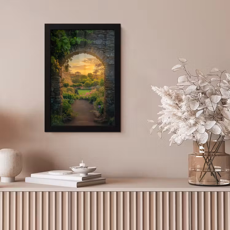 Poort - Planten - Zonsondergang fotolijst zwart zonder passe partout klein -sfeer5