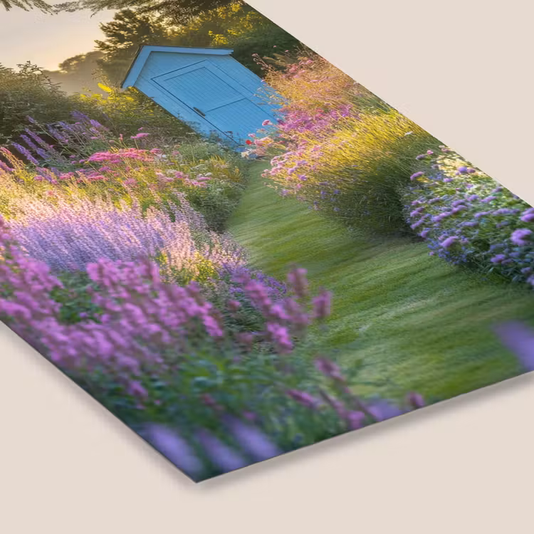 Tuinhuisje - Blauw - Bloemen fotolijst zwart zonder passe partout klein -zsfeer6