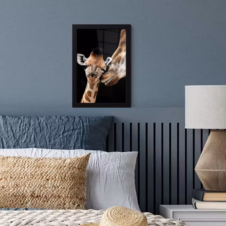 Giraffe - Dieren - Zwart - Portret - Dieren fotolijst zwart zonder passe partout klein -sfeer3