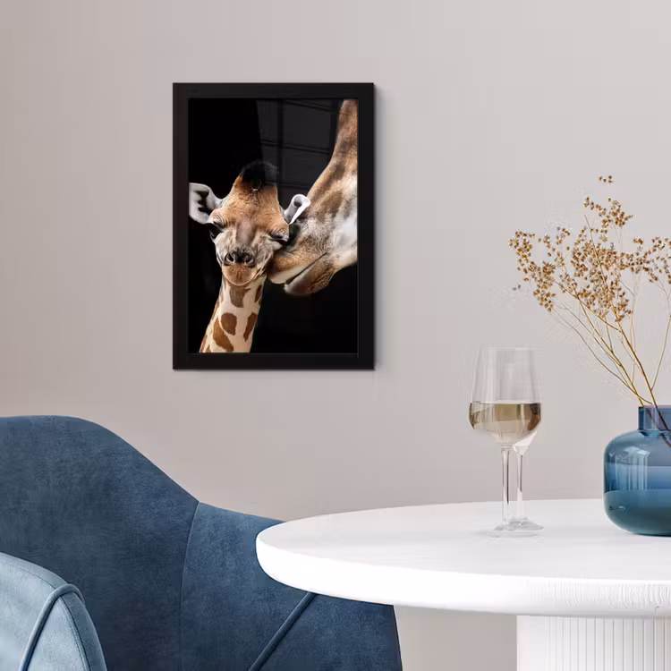 Giraffe - Dieren - Zwart - Portret - Dieren fotolijst zwart zonder passe partout klein -sfeer4