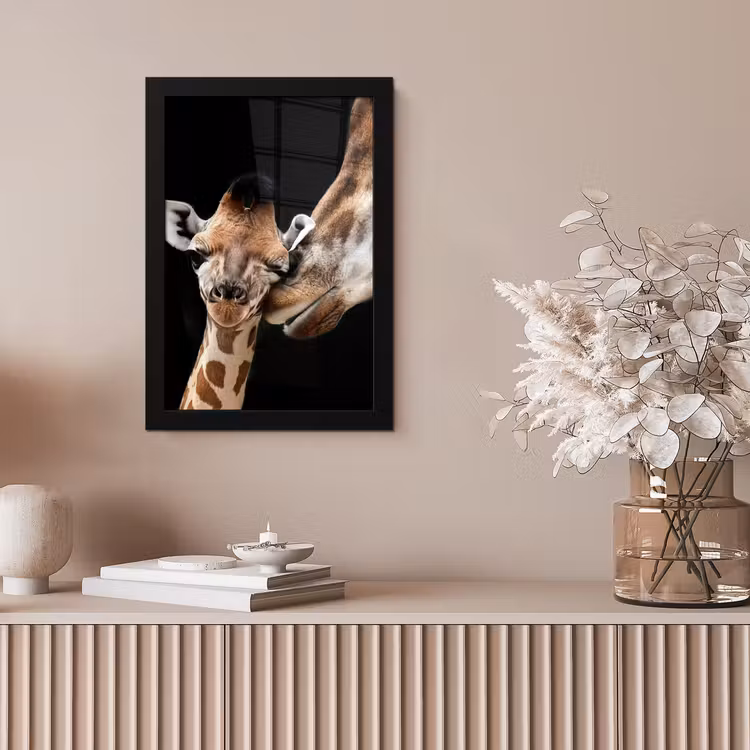 Giraffe - Dieren - Zwart - Portret - Dieren fotolijst zwart zonder passe partout klein -sfeer5