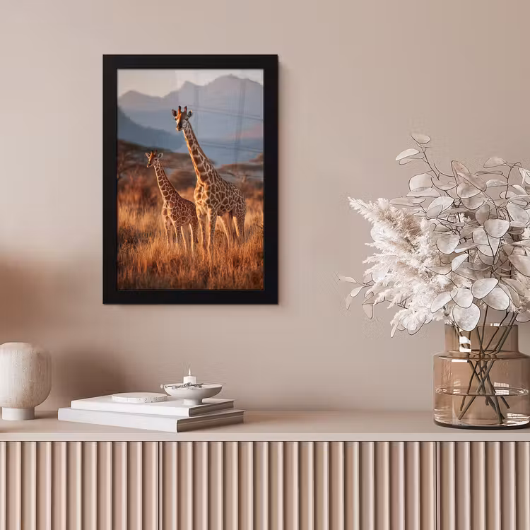 Giraffen - Hoog gras - Acaciabomen fotolijst zwart zonder passe partout klein -sfeer5