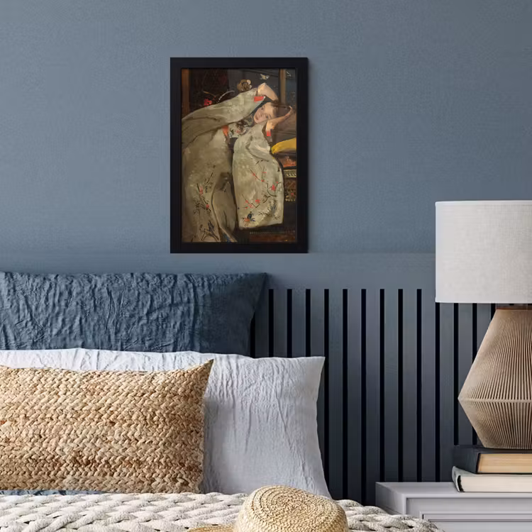 Meisje in witte kimono - Schilderij van George Hendrik Breitner fotolijst zwart zonder passe partout klein -sfeer3