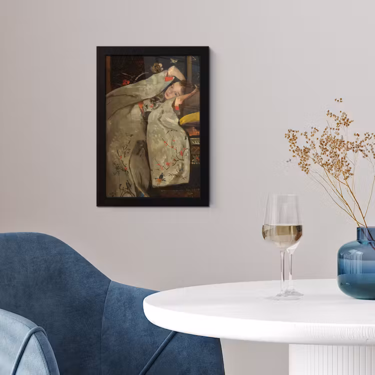 Meisje in witte kimono - Schilderij van George Hendrik Breitner fotolijst zwart zonder passe partout klein -sfeer4