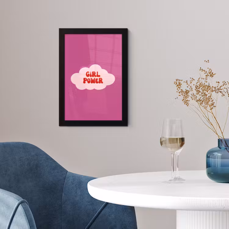 Girl power - Wolk - Roze fotolijst zwart zonder passe partout klein -sfeer4