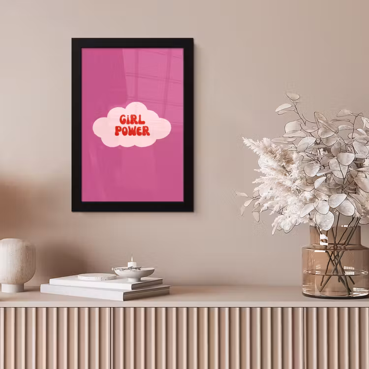 Girl power - Wolk - Roze fotolijst zwart zonder passe partout klein -sfeer5
