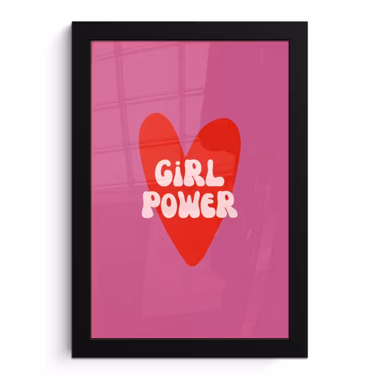 Girl power - Hart - Roze - Rood fotolijst zwart zonder passe partout klein -3d