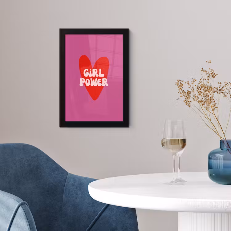 Girl power - Hart - Roze - Rood fotolijst zwart zonder passe partout klein -sfeer4
