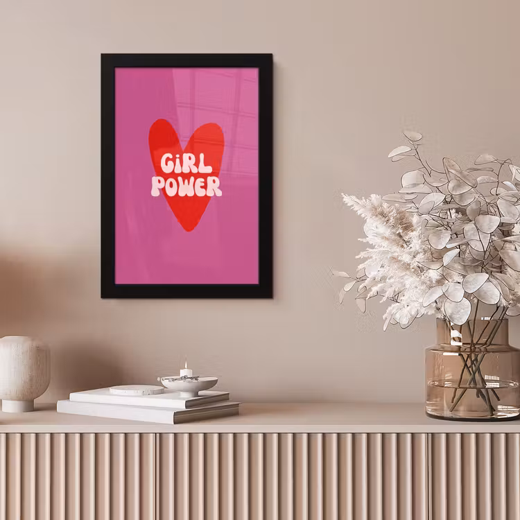 Girl power - Hart - Roze - Rood fotolijst zwart zonder passe partout klein -sfeer5