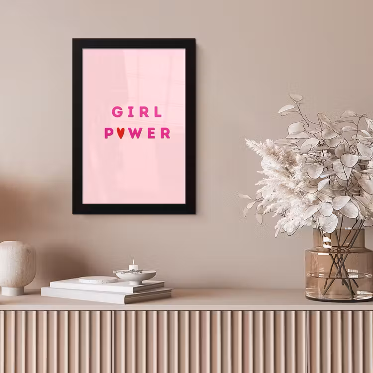 Girl power - Roze - Hartje fotolijst zwart zonder passe partout klein -sfeer5