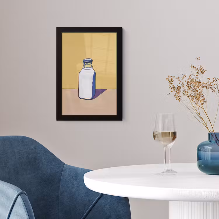 Glazen - Fles - Illustratie - Melk fotolijst zwart zonder passe partout klein -sfeer4