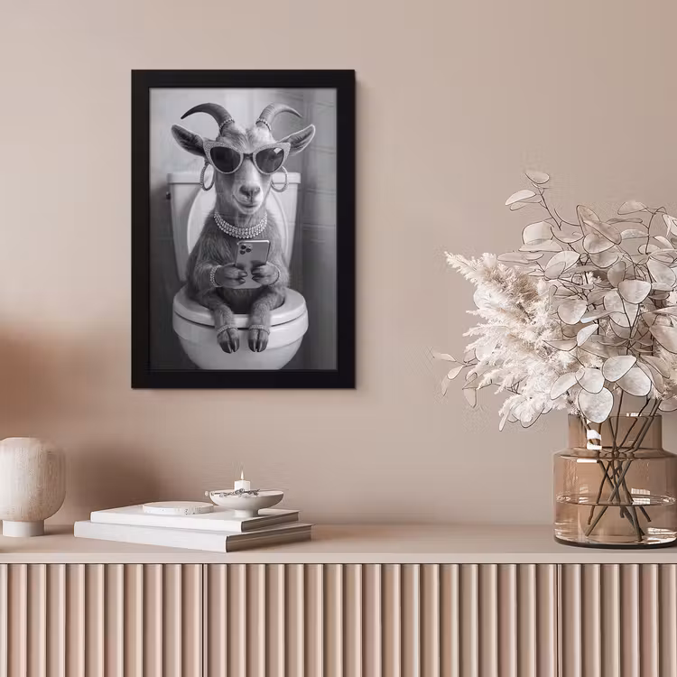 Geit - Telefoon - Toilet - Zwart - Wit fotolijst zwart zonder passe partout klein -sfeer5