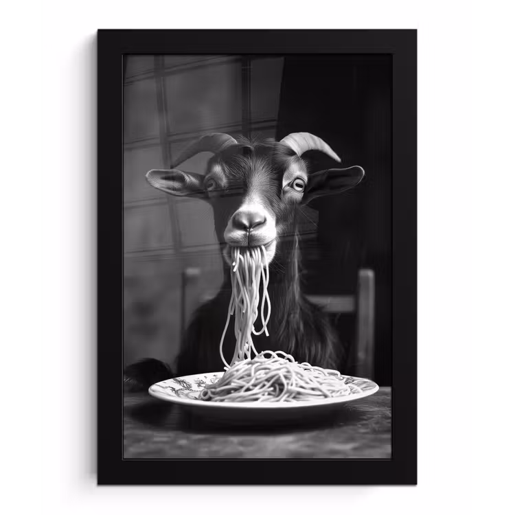 Geit - Bord - Spaghetti - Zwart Wit fotolijst zwart zonder passe partout klein -3d
