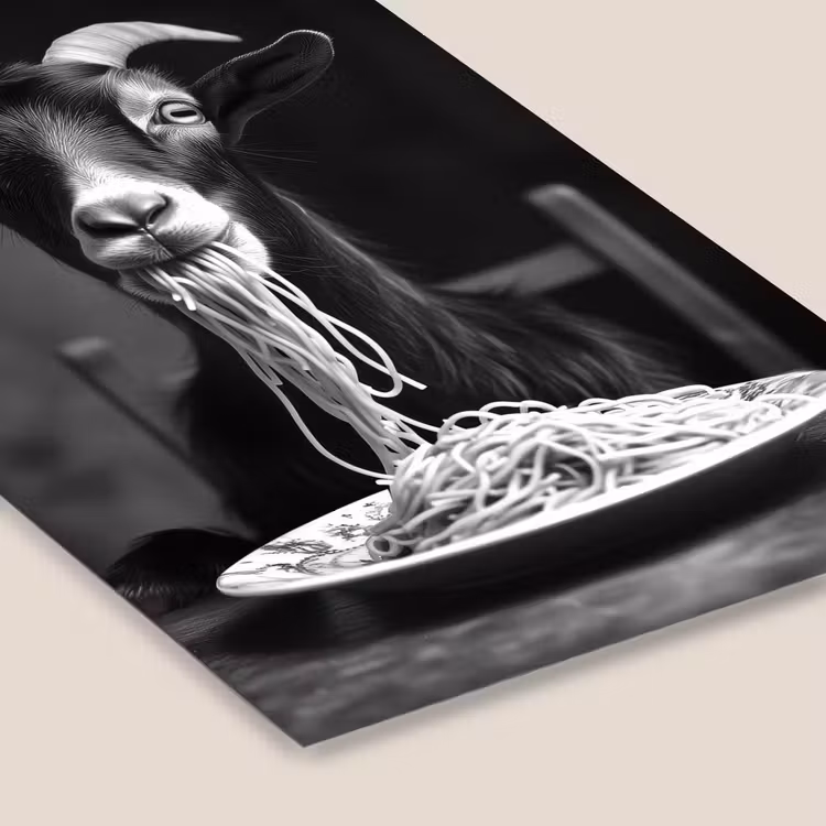 Geit - Bord - Spaghetti - Zwart Wit fotolijst zwart zonder passe partout klein -zsfeer6