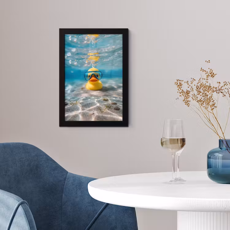 Duikbril - Eend - Water fotolijst zwart zonder passe partout klein -sfeer4