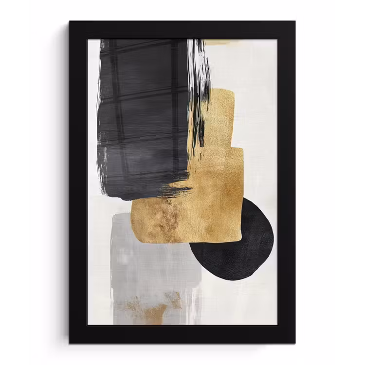 Goud - Rechthoeken - Cirkels - Abstract fotolijst zwart zonder passe partout klein -3d