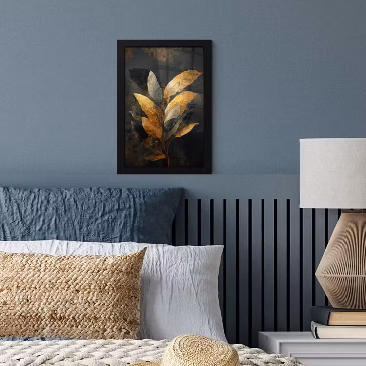 Gouden Bladcompositie – Botanische Luxe fotolijst zwart zonder passe partout klein -sfeer3
