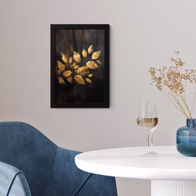 Gouden Bladeren op Donkere Achtergrond fotolijst zwart zonder passe partout klein -sfeer4