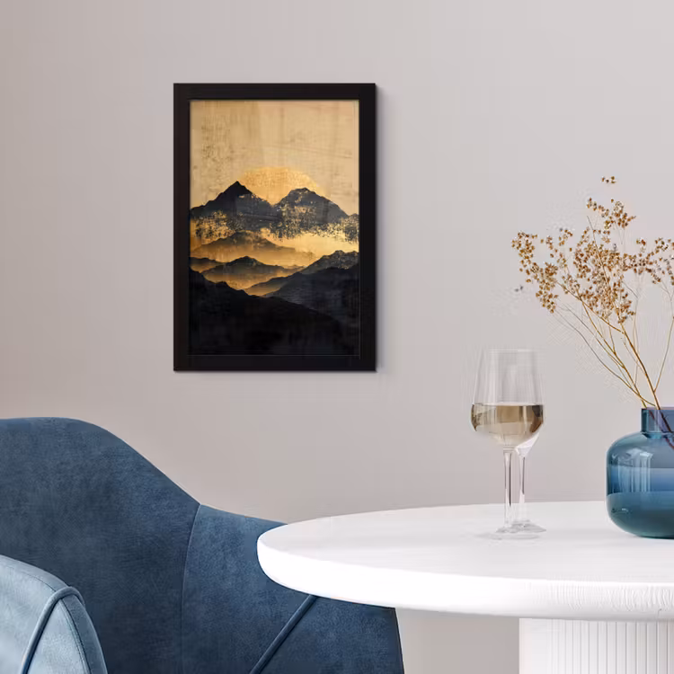 Gouden Bergen bij Maanlicht fotolijst zwart zonder passe partout klein -sfeer4