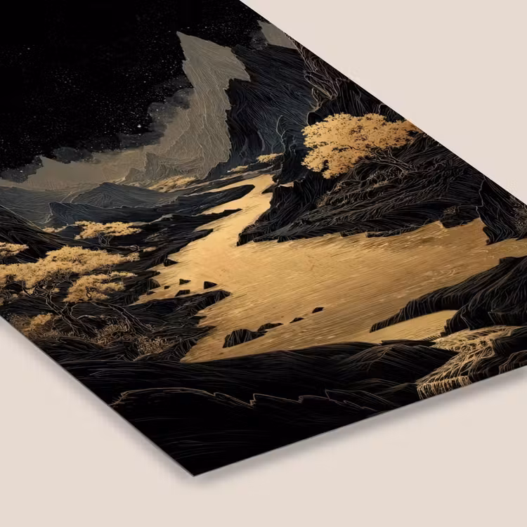 Gouden rivier - Bergen - Maan - Sterrenhemel fotolijst zwart zonder passe partout klein -zsfeer6