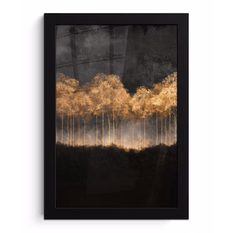 Gouden Bomen in Mistig Landschap fotolijst zwart zonder passe partout klein -3d