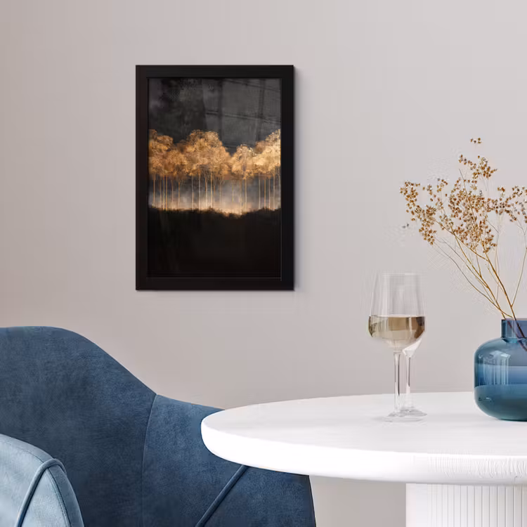Gouden Bomen in Mistig Landschap fotolijst zwart zonder passe partout klein -sfeer4
