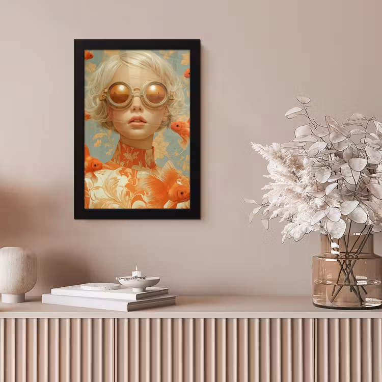 Goudvissen - Oranje - Vrouw - Blond fotolijst zwart zonder passe partout klein -sfeer5
