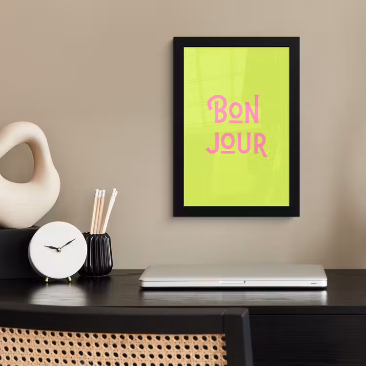 Groen - Roze bonjour - art-deco fotolijst zwart zonder passe partout klein -sfeer1