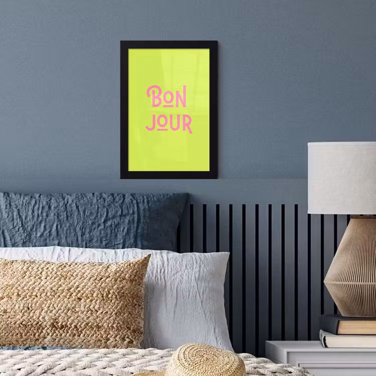 Groen - Roze bonjour - art-deco fotolijst zwart zonder passe partout klein -sfeer3