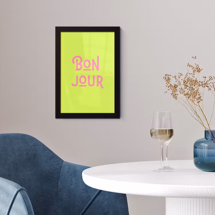 Groen - Roze bonjour - art-deco fotolijst zwart zonder passe partout klein -sfeer4