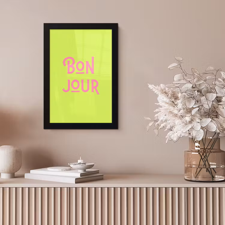 Groen - Roze bonjour - art-deco fotolijst zwart zonder passe partout klein -sfeer5