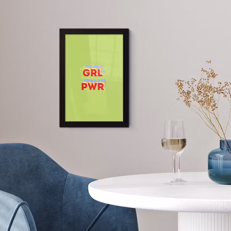 Grl pwr - Groen - Rood - 3D fotolijst zwart zonder passe partout klein -sfeer4